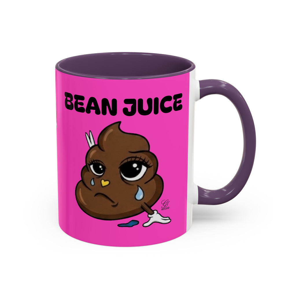 Bean Juice Coffee Mug — Funny Pink Accent Mug with Cute Poop Emoji Design (11/15oz) by GT Artland