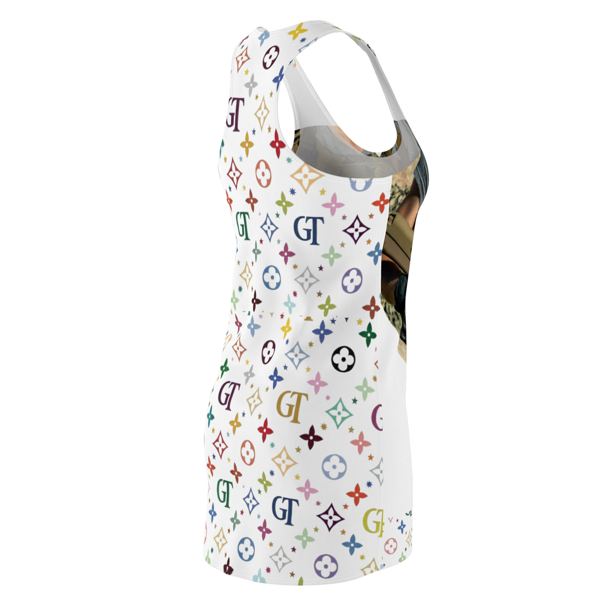 Women's Racerback Dress – American Flag Tactical Camo & Designer-Inspired Monogram Print