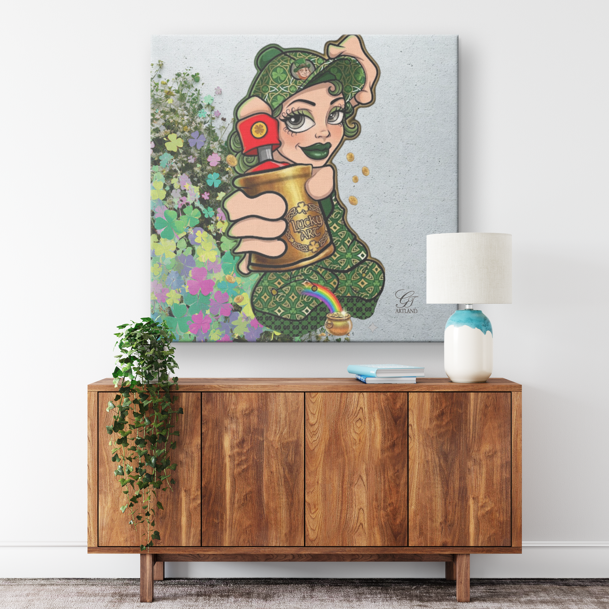 Spray Can Vanilla Girl St. Patrick's Day Themed Urban Swag Canvas Wrap by GT Artland