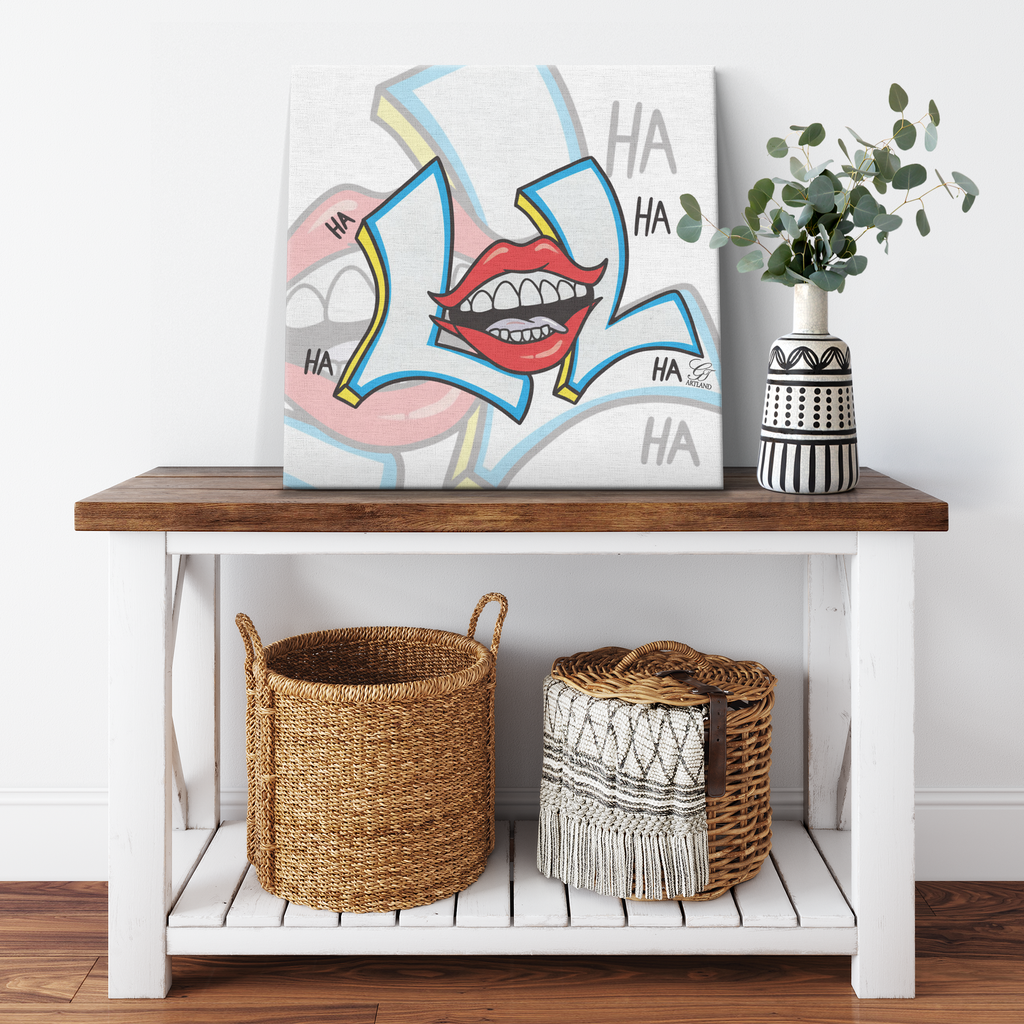 LOL HA HA Red Lipstick Laugh Classic Square Canvas Wrap by GT Artland