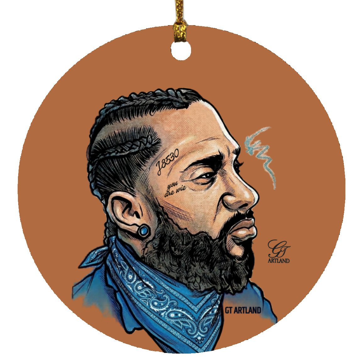 Nipsey Airbrush Iconic rap Mogul SUBORNC Circle Ornament by GT Artland