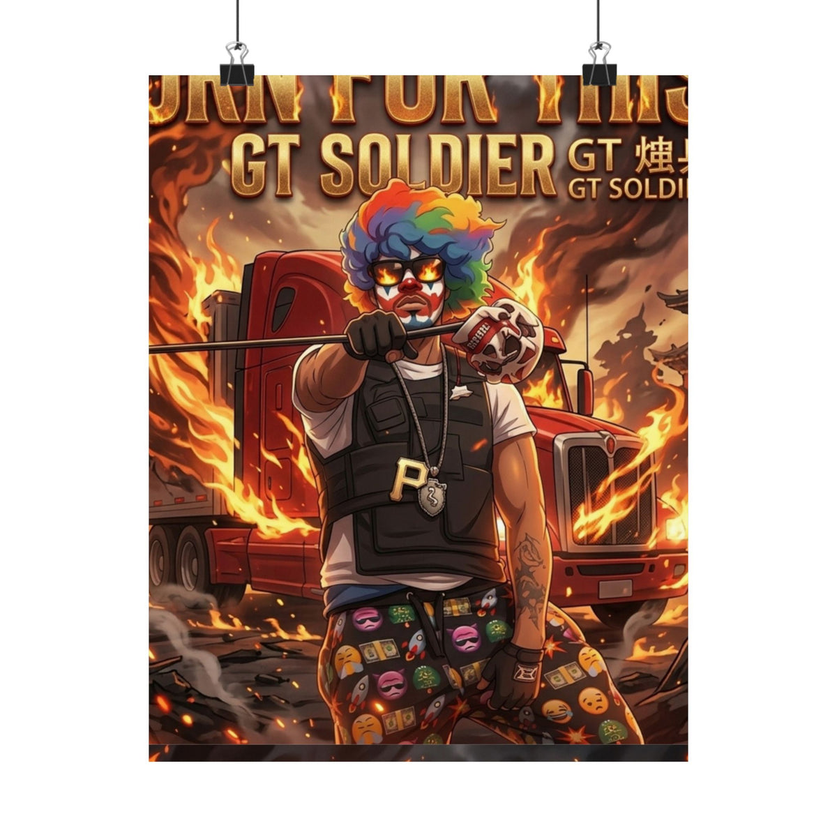 GT Soldier Clown Poster — Fiery Gamer Art Matte Vertical Print by GT Artland