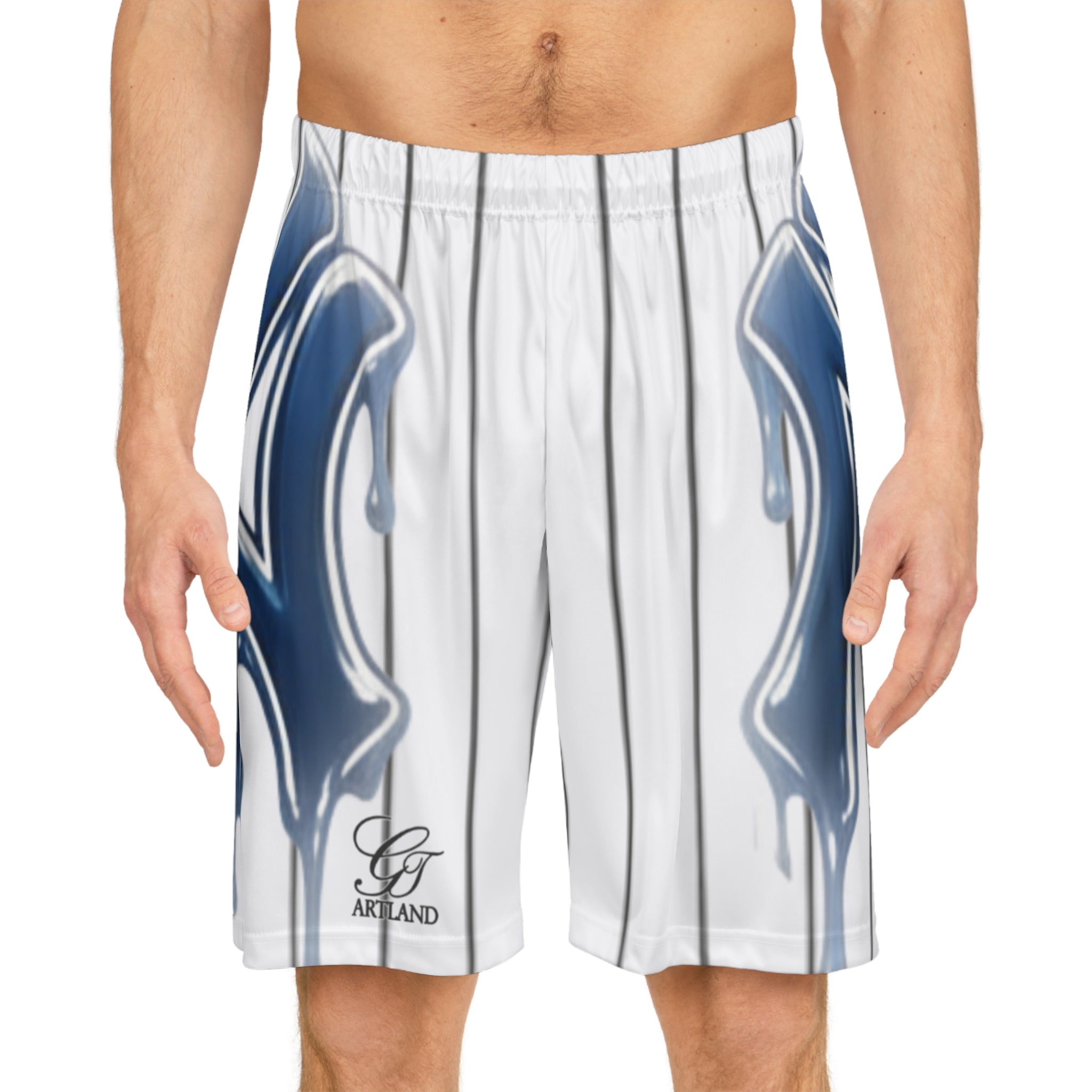 Dripping NY Logo Pinstripe Basketball Shorts | AOP Athletic Wear by GT Artland