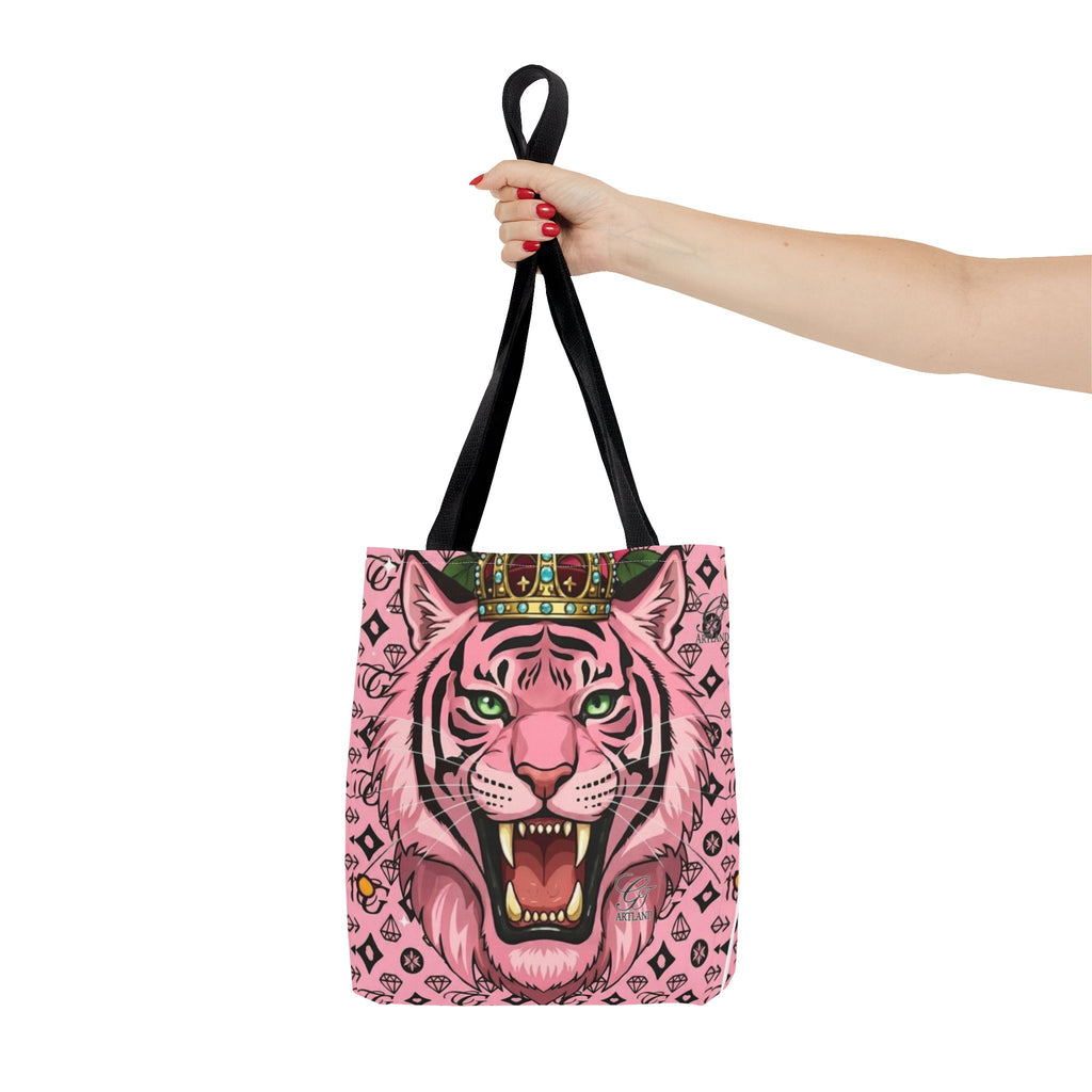 Pink Crowned Designer Elite Tiger Tote Bag — Bold Feminine Statement Shopper by GT Artland