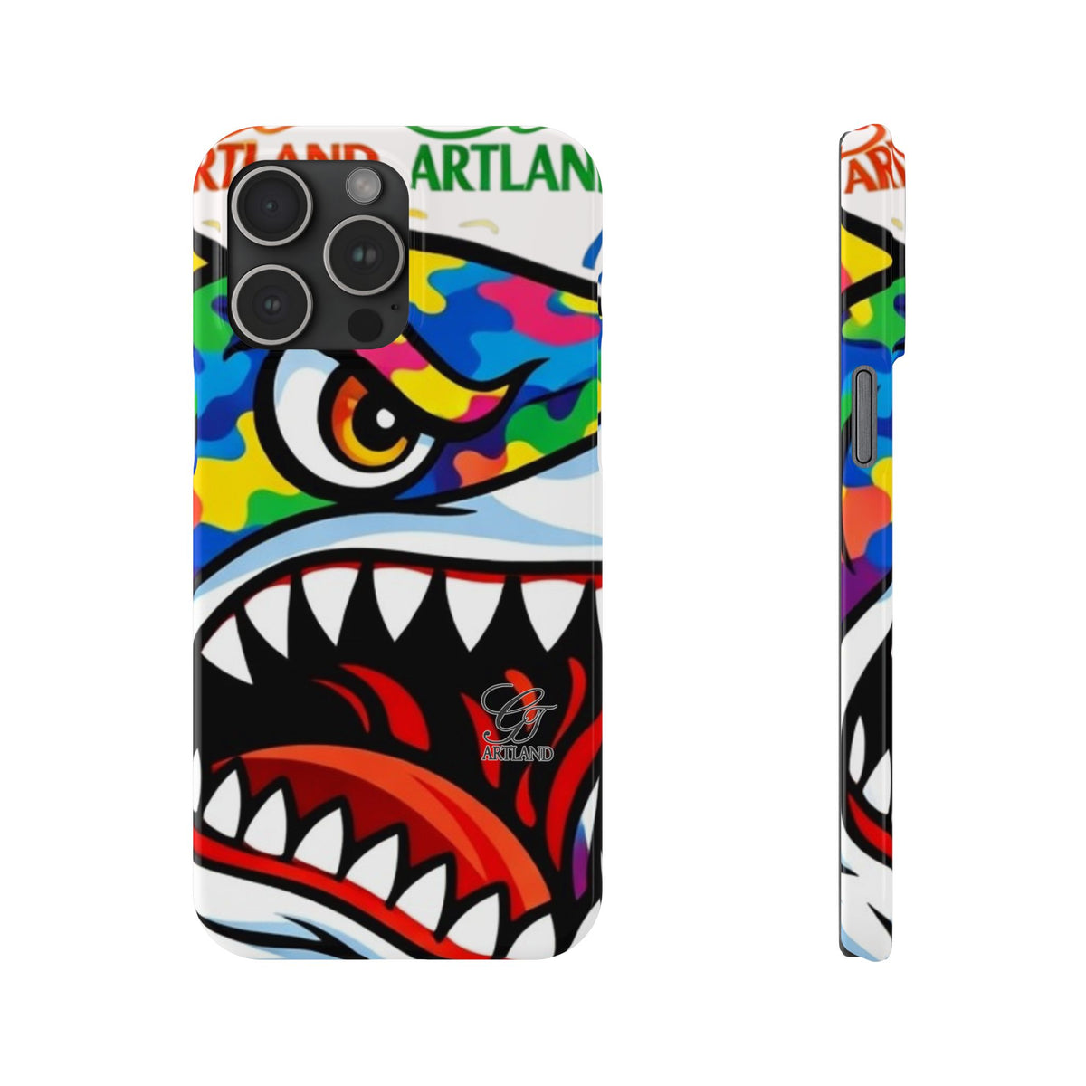 Colorful Designer Shark Face Slim Phone Case | Bold Shark Bite Graphic by GT Artland