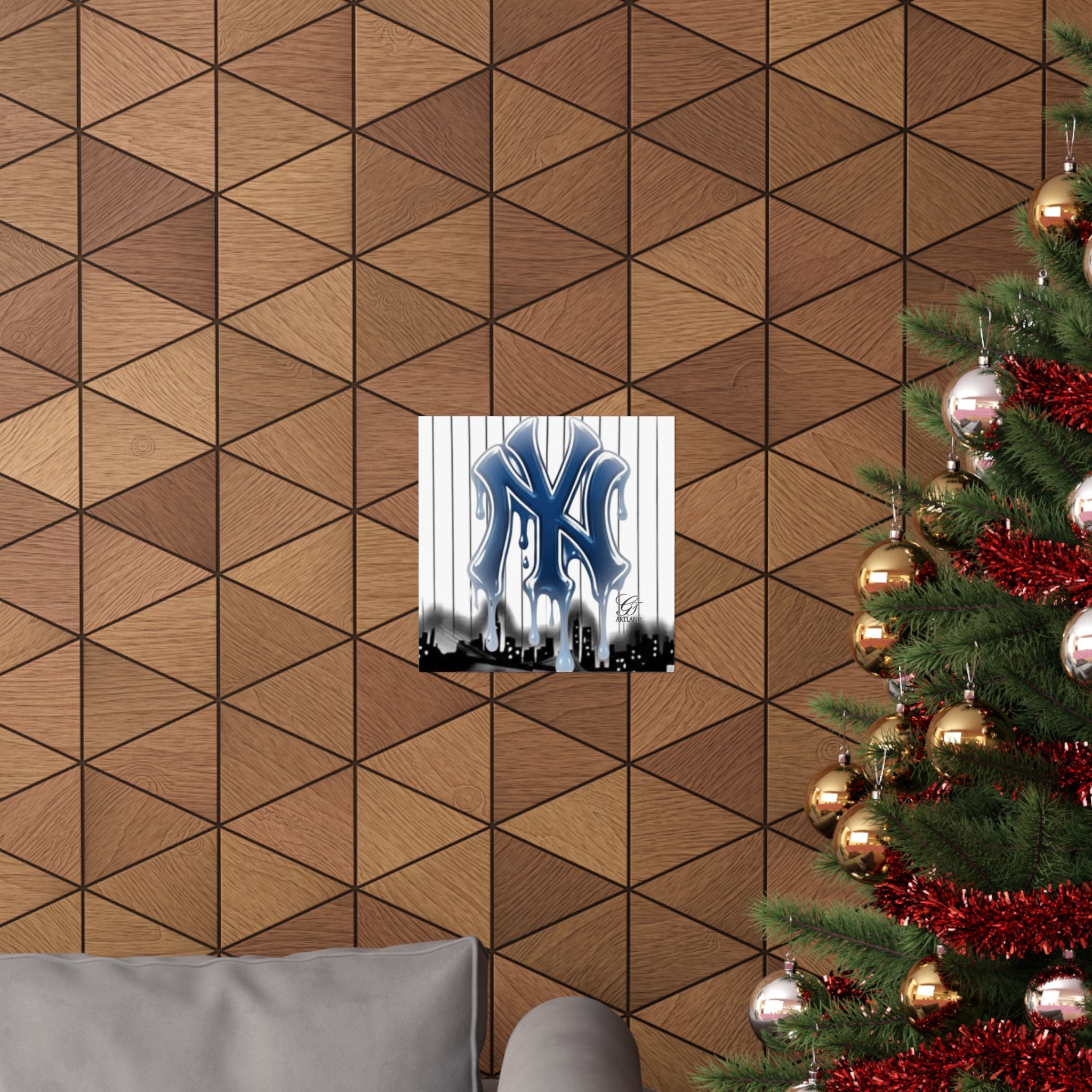 Dripping NY Logo Matte Vertical Poster | Baseball Pinstripe Art by GT Artland