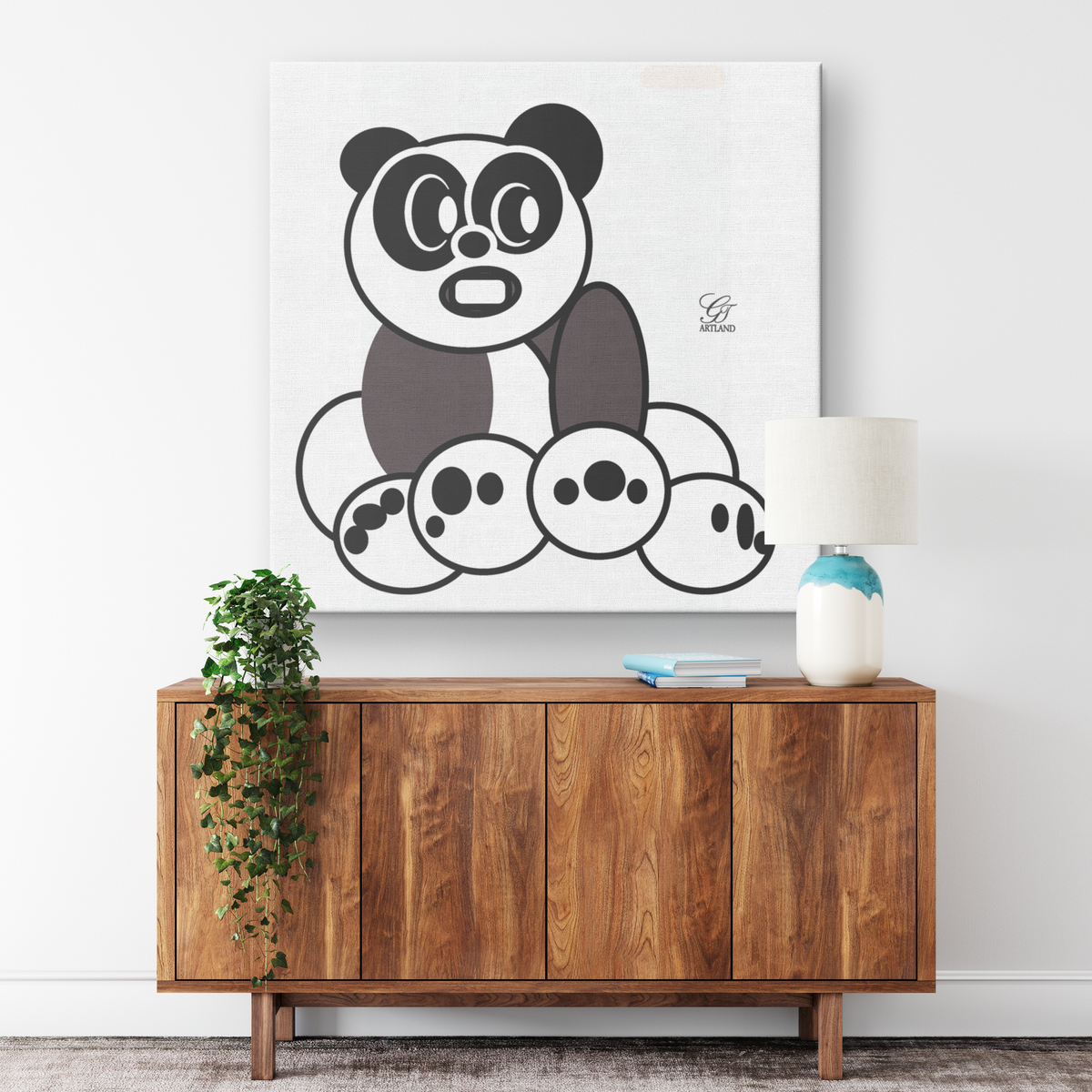 Panda Circle Abstract Designer Twist Canvas Wrap by GT Artland