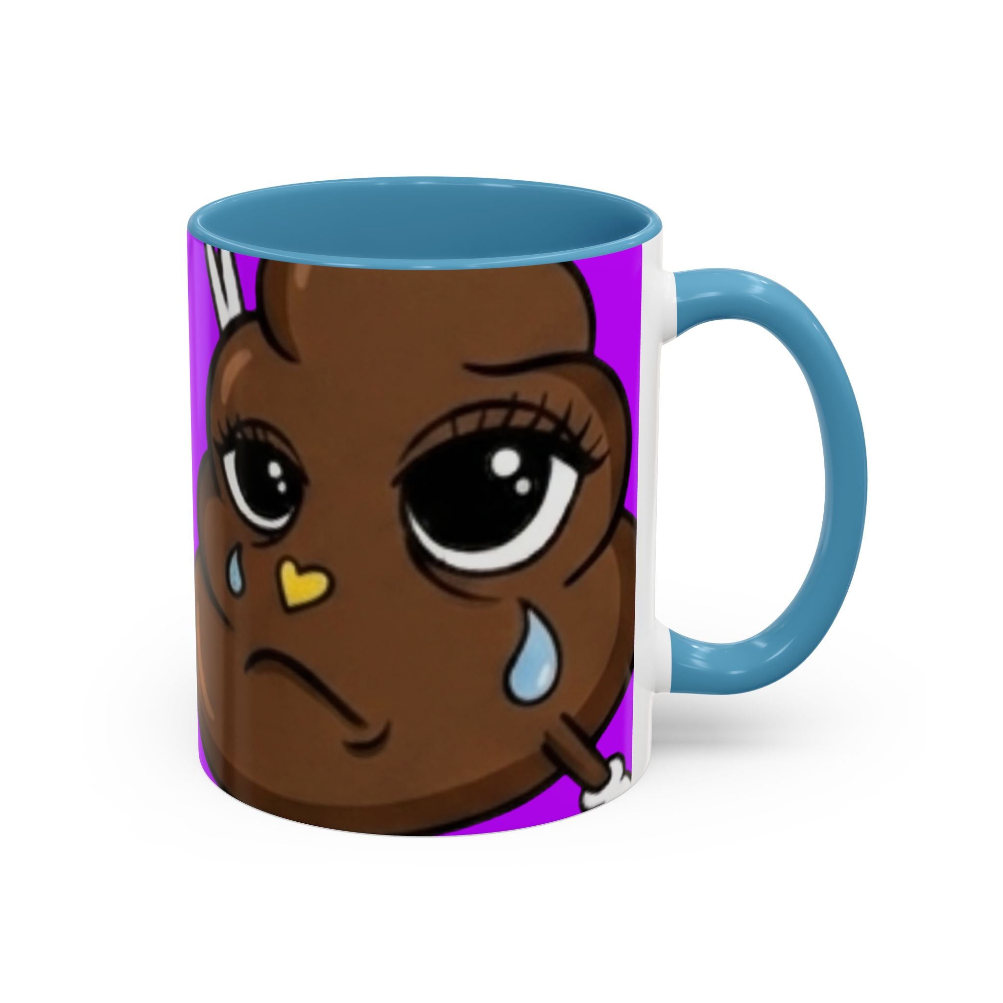 Sad Poop Emoji Accent Coffee Mug (11/15oz) — Funny Cute Kawaii Tearful Poop Design by GT Artland