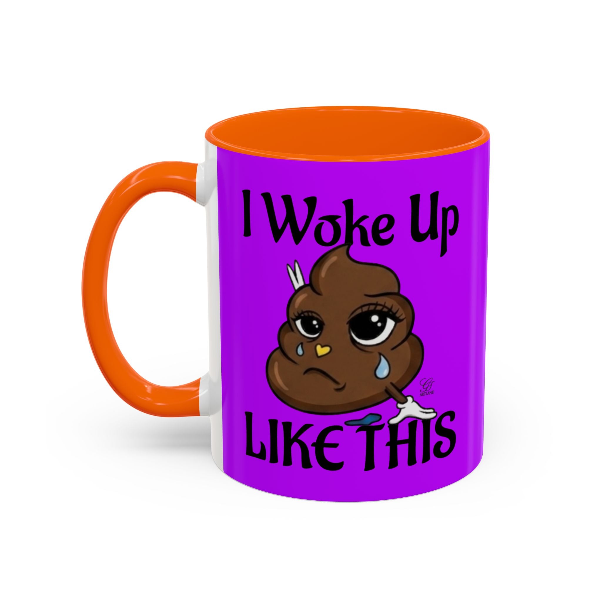 Sad Poop Emoji Accent Coffee Mug (11/15oz) — Funny Cute Kawaii Tearful Poop Design by GT Artland