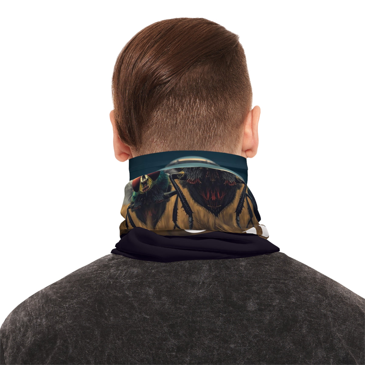 UAP Flying Insects with UFO Halo Neck Gaiter | Alien Mask Neckwear Design