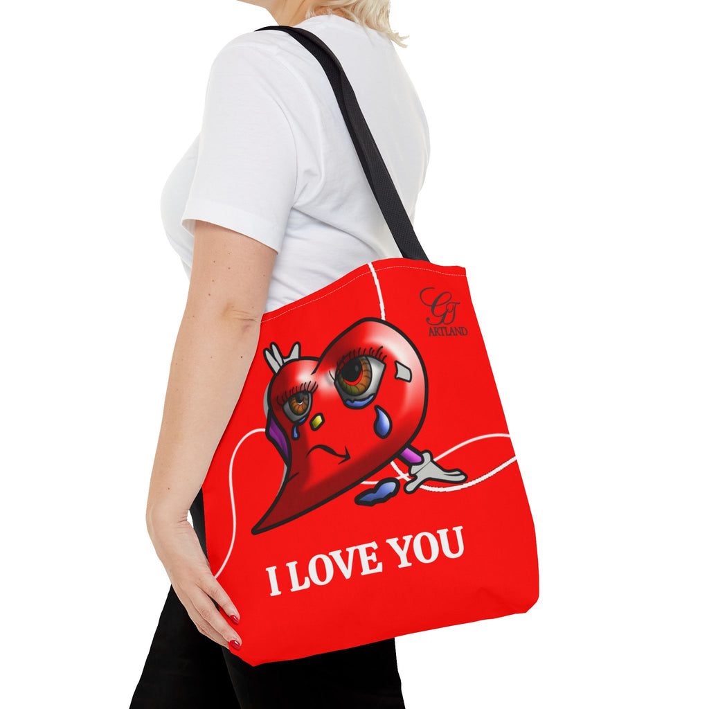 I Love You Red Heart Tote Bag — Cute Sad Heart Illustration Sorry Gift by GT Artland