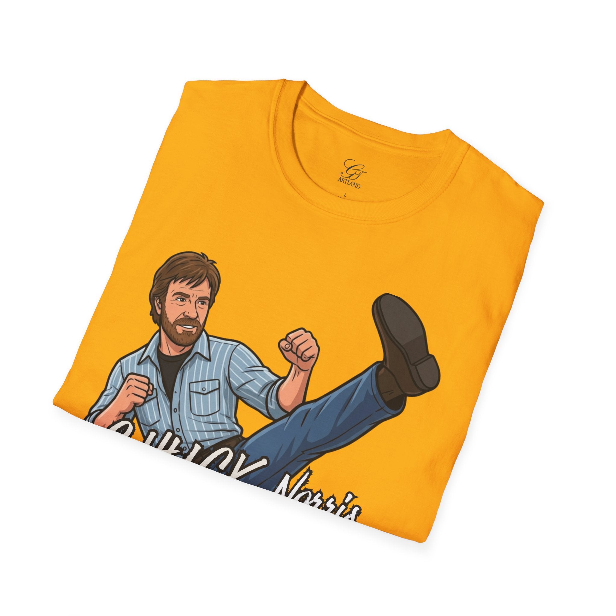 Chuck Norris Kick Illustration T-Shirt | I'll Kick Your Butt text by GT Artland
