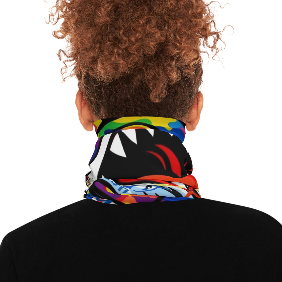Shark Jaw Colorwave Neck Gaiter — Vibrant Multicolor Shark Face Face Mask by GT Artland