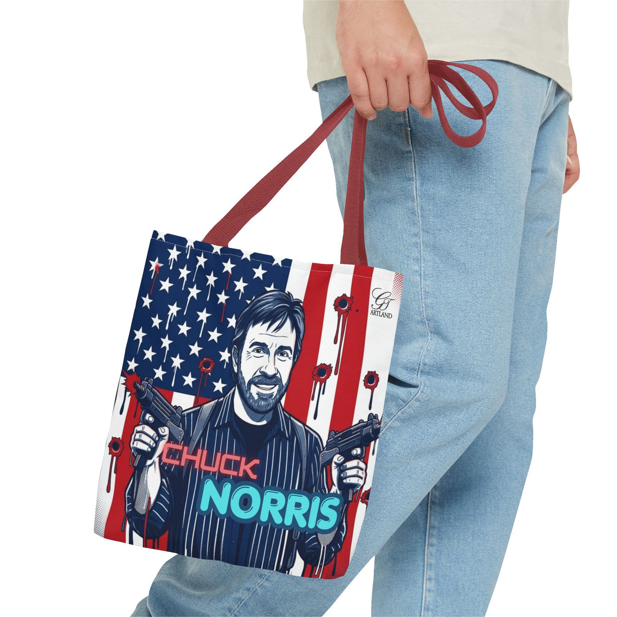 Patriotic Action Designer Edition Hero Tote Bag — 'Chuck Norris' Graphic by GT Artland