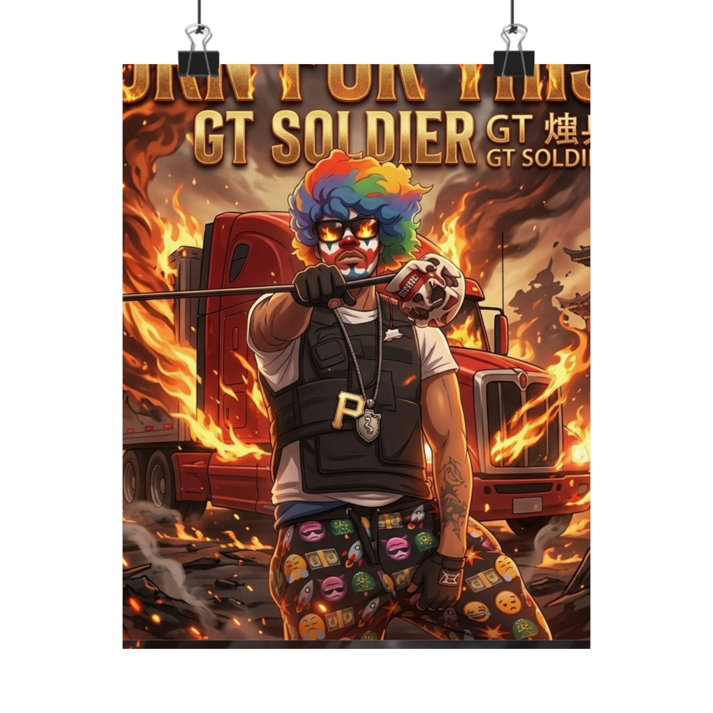 GT Soldier Clown Poster — Fiery Gamer Art Matte Vertical Print by GT Artland