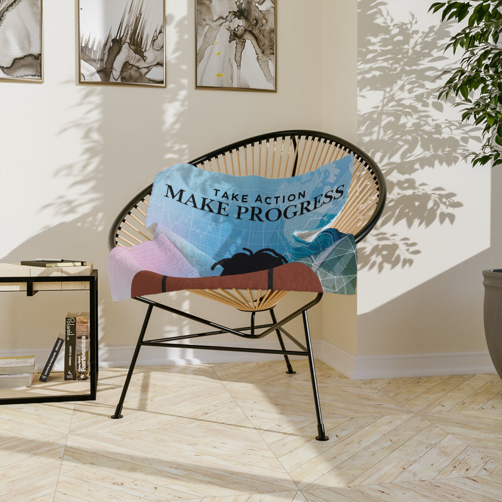 "Take Action Make Progress" Velveteen Blanket