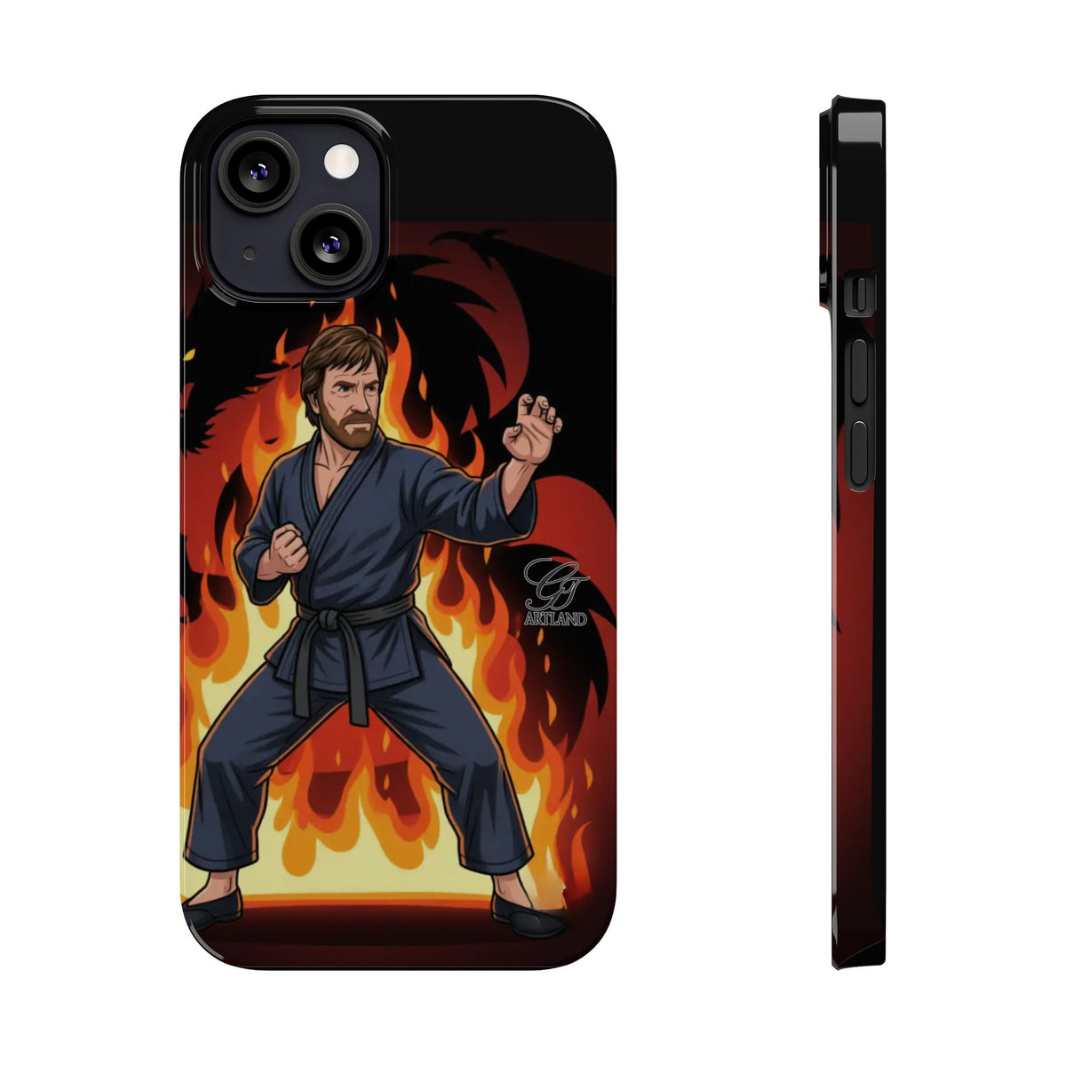 Martial Artist Illustration Slim Phone Case | Karate Fighter Flames by GT Artland