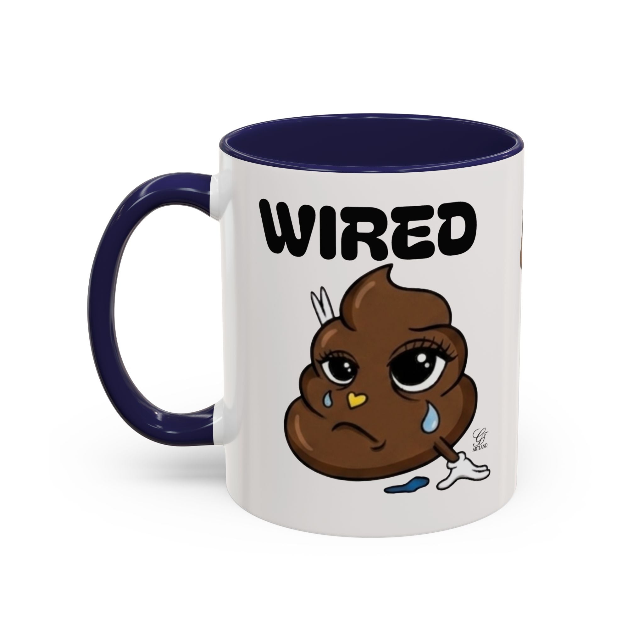 Wired Coffee Mug — Funny Poop Emoji Design Accent Mug (11/15 oz) by GT Artland