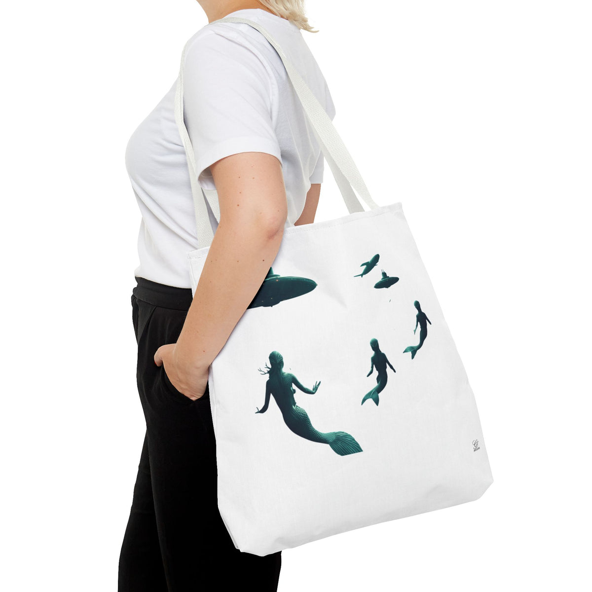 Ocean Inspired Mermaid UFOs Tote Bag With A Underwater Alien Scene