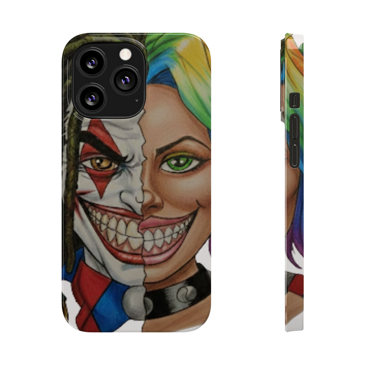 Crazy Couple Clown and Girl Half and Half 2 Faced Illustration Slim Phone Case | by GT Artland