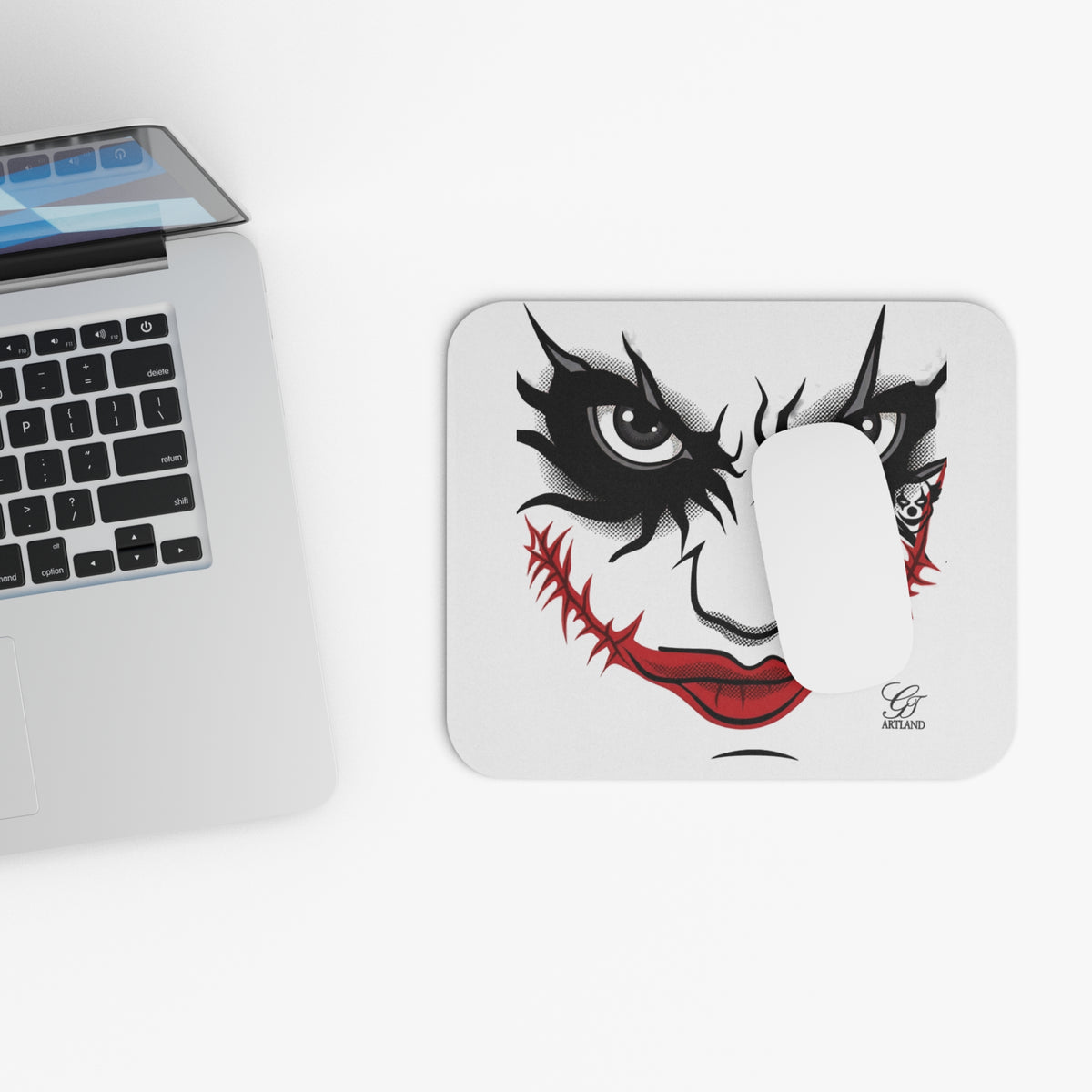 Creepy Stitched Smile Face Mouse Pad | Clown Horror Makeup Desk Mat by GT Artland