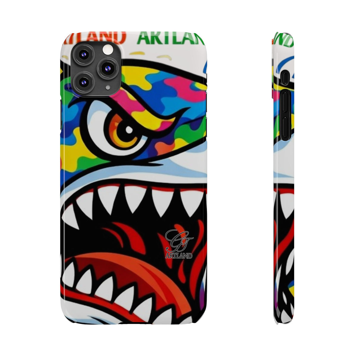 Colorful Designer Shark Face Slim Phone Case | Bold Shark Bite Graphic by GT Artland