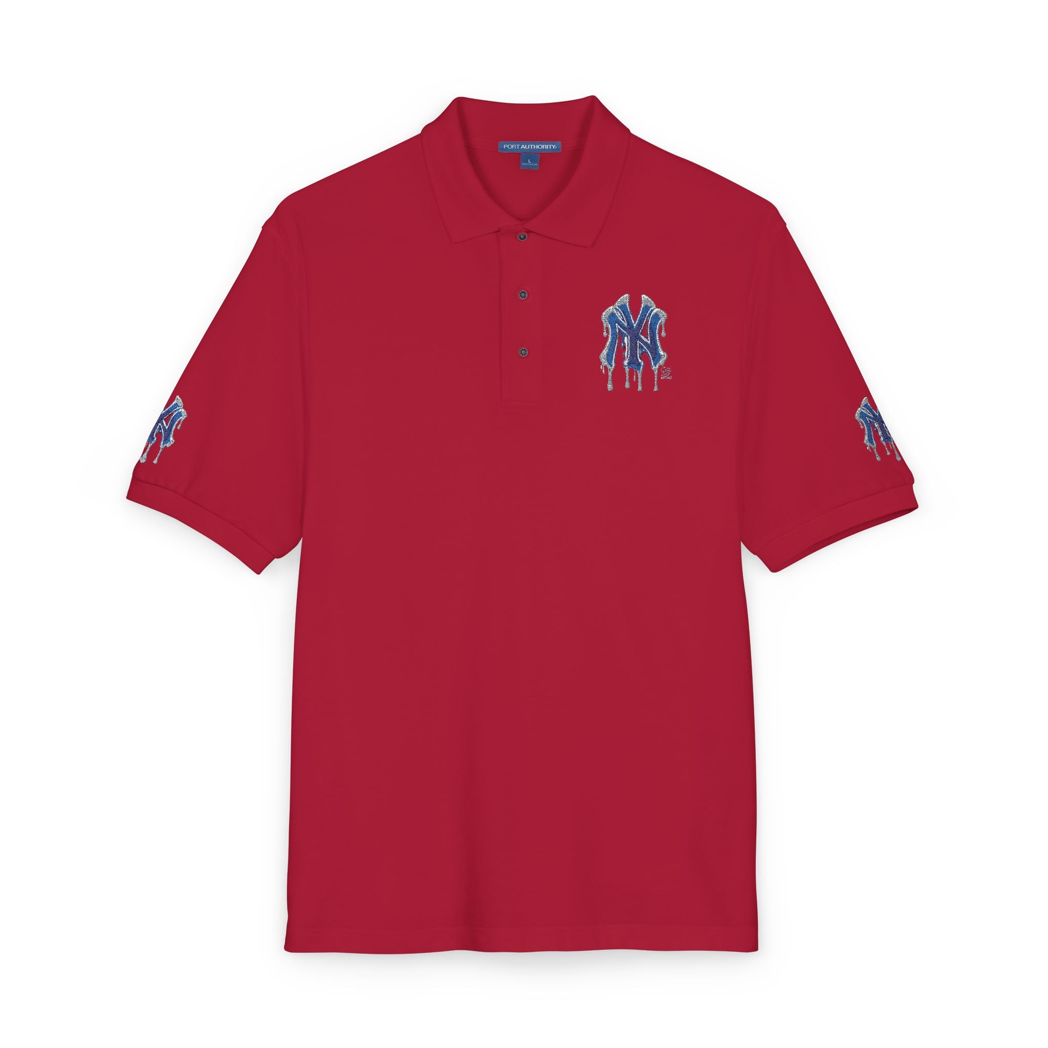 Blue Designer NYC Fan Drip NY Logo Polo Shirt by GT Artland