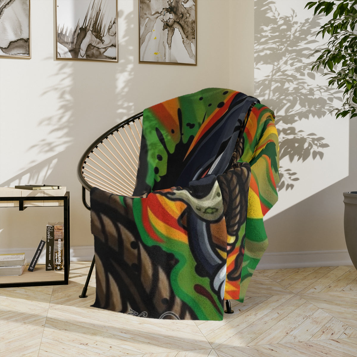 Rasta Grenade Character Velveteen Microfiber Blanket | Cannabis Leaf, Dreadlocks by GT Artland