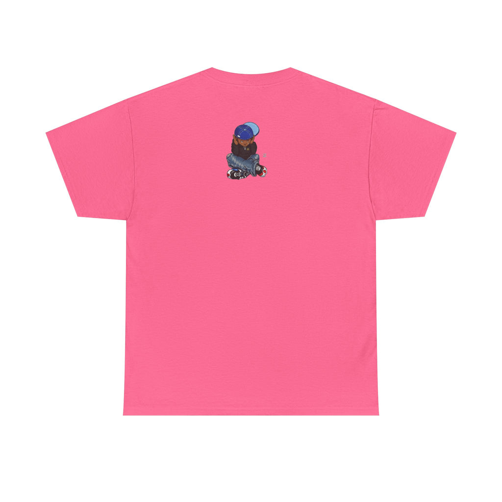 Ebony Sad Kid Illustration T-Shirt | Sitting Boy Graphic Tee b