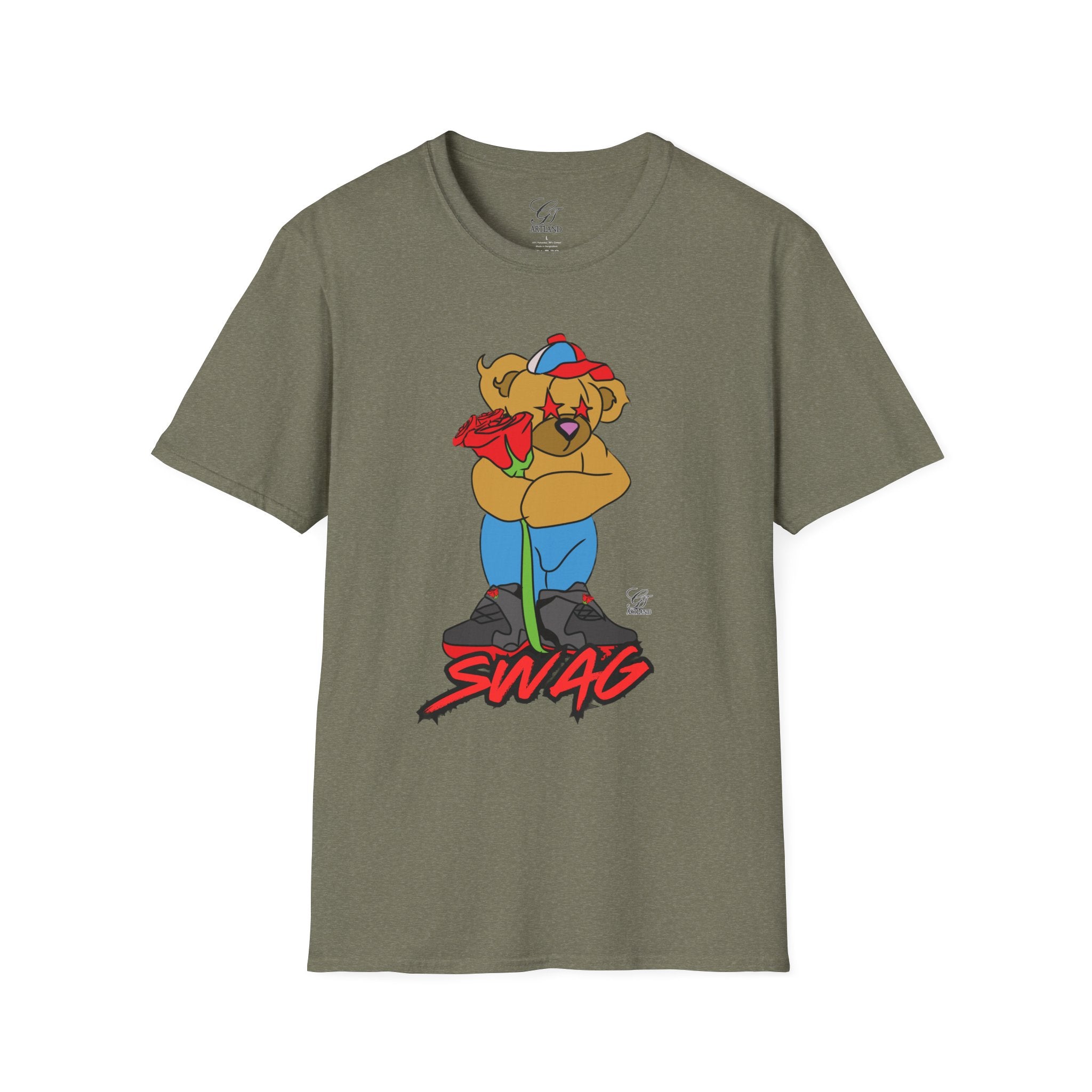 Cartoon Bear with Swag Graphic T-Shirt - Tee