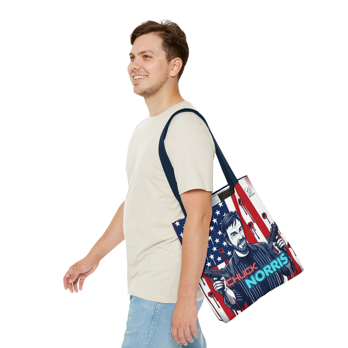 Patriotic Action Designer Edition Hero Tote Bag — 'Chuck Norris' Graphic by GT Artland