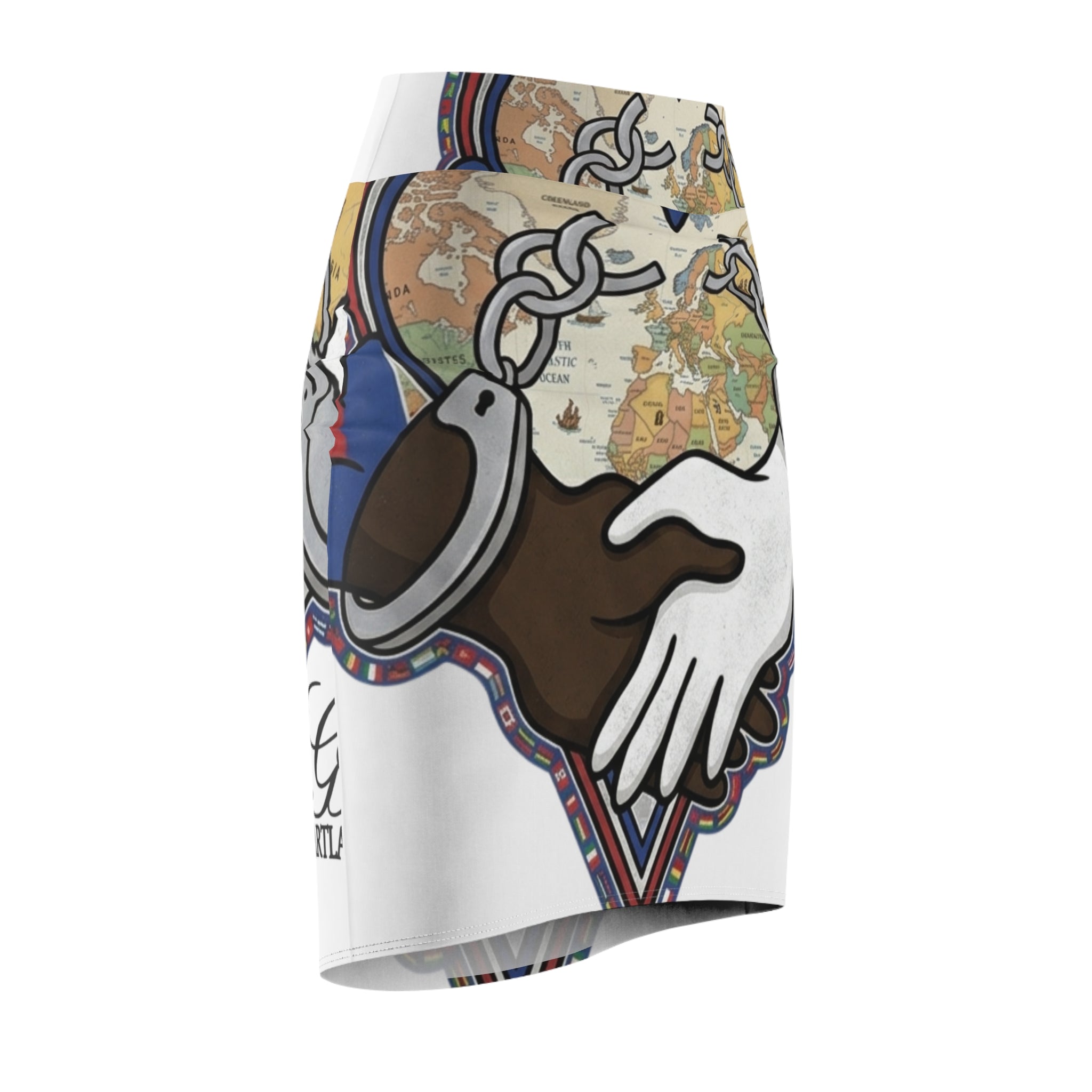 Interracial Hands Heart World Map Pencil Skirt | Anti-Racism Art by GT Artland
