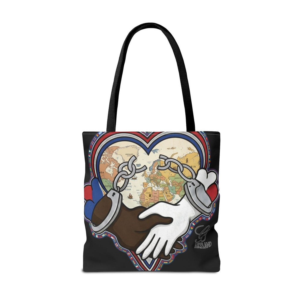 Interracial Unity Heart Handcuffs Tote Bag | All-Over Print by GT Artland