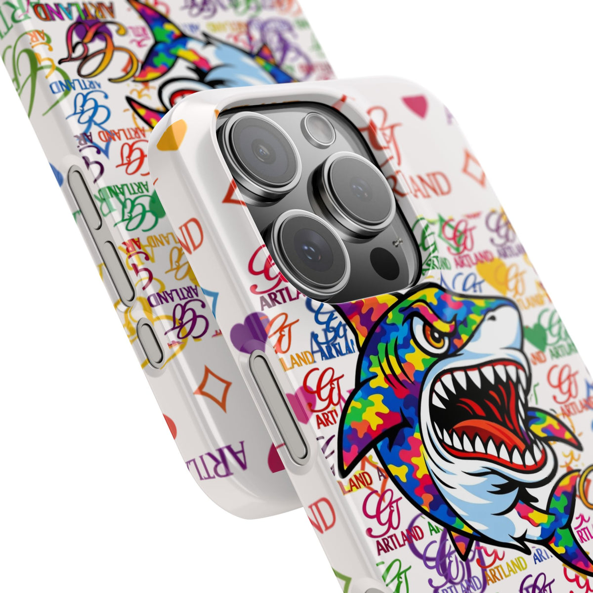 Colorful Designer Shark GT Illustration Slim Phone Case | Rainbow Logo Pattern by GT Artland