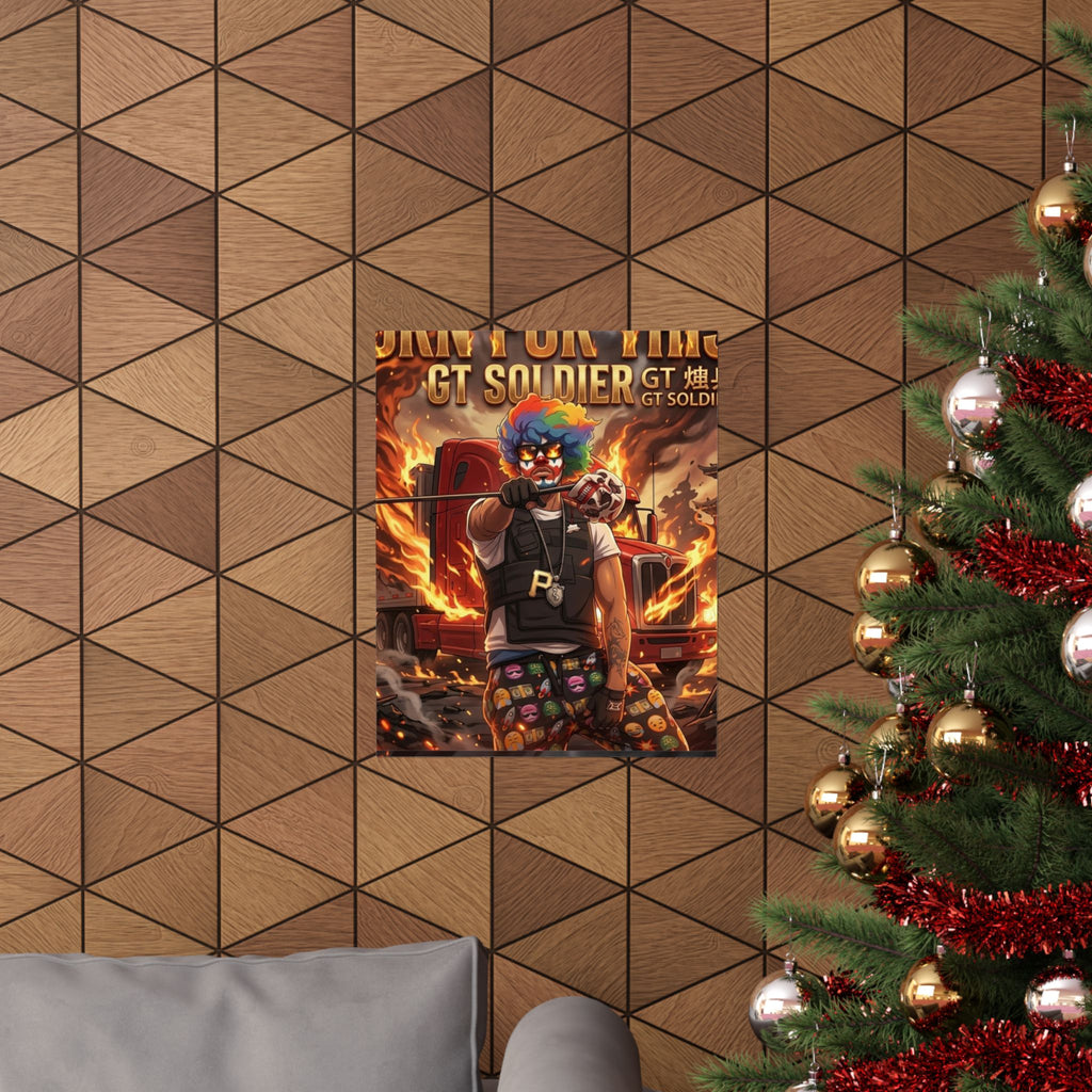 GT Soldier Clown Poster — Fiery Gamer Art Matte Vertical Print by GT Artland