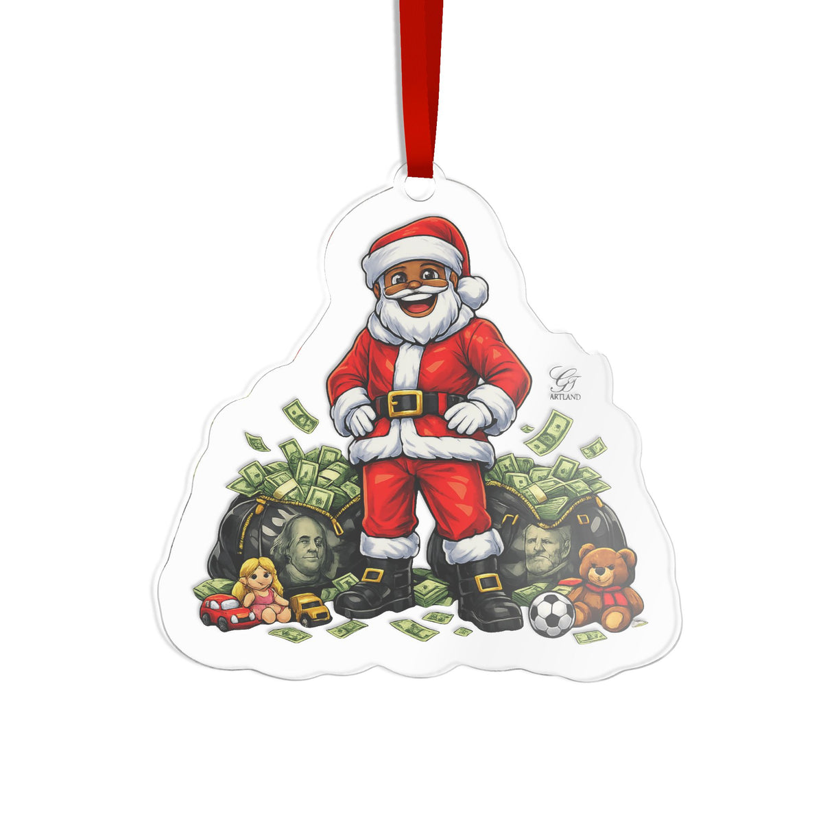 Funny Money Santa Christmas Acrylic Ornament by GT Artland