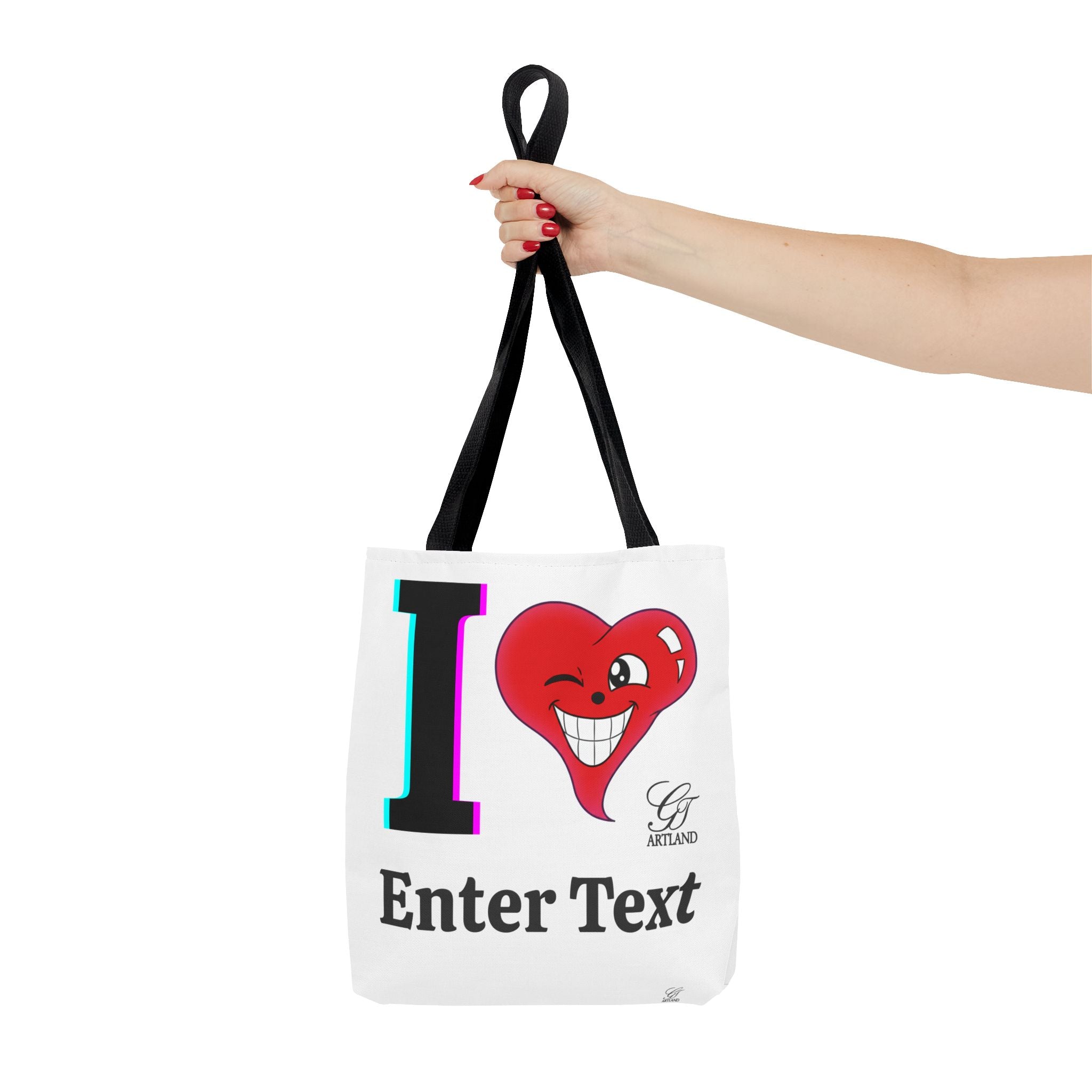 I  Smiley Heart Custom Text Tote Bag — Personalized Valentine Grocery Beach Bag