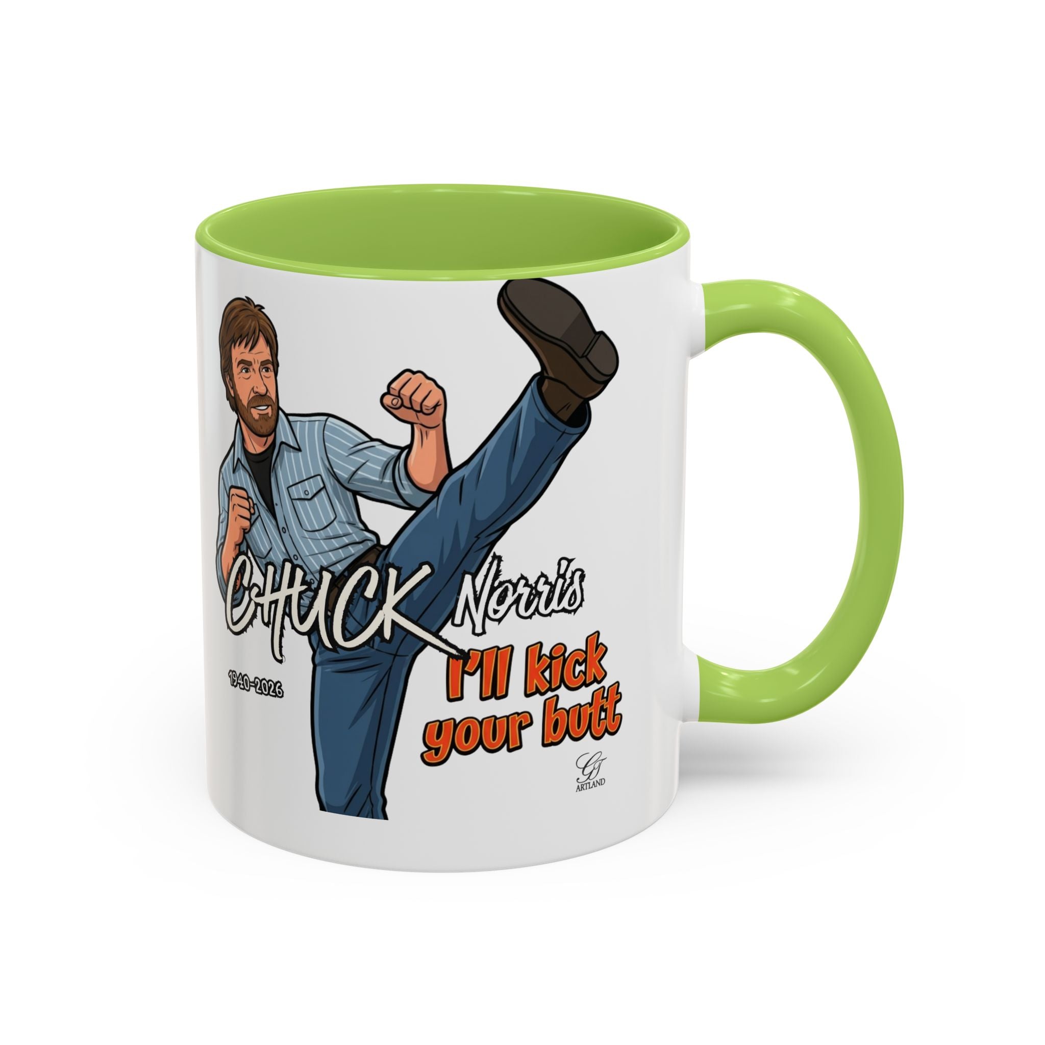 Martial Arts Chuck Norris Kick Butt Humor Character Mug | Accent Coffee Mug by GT Artland