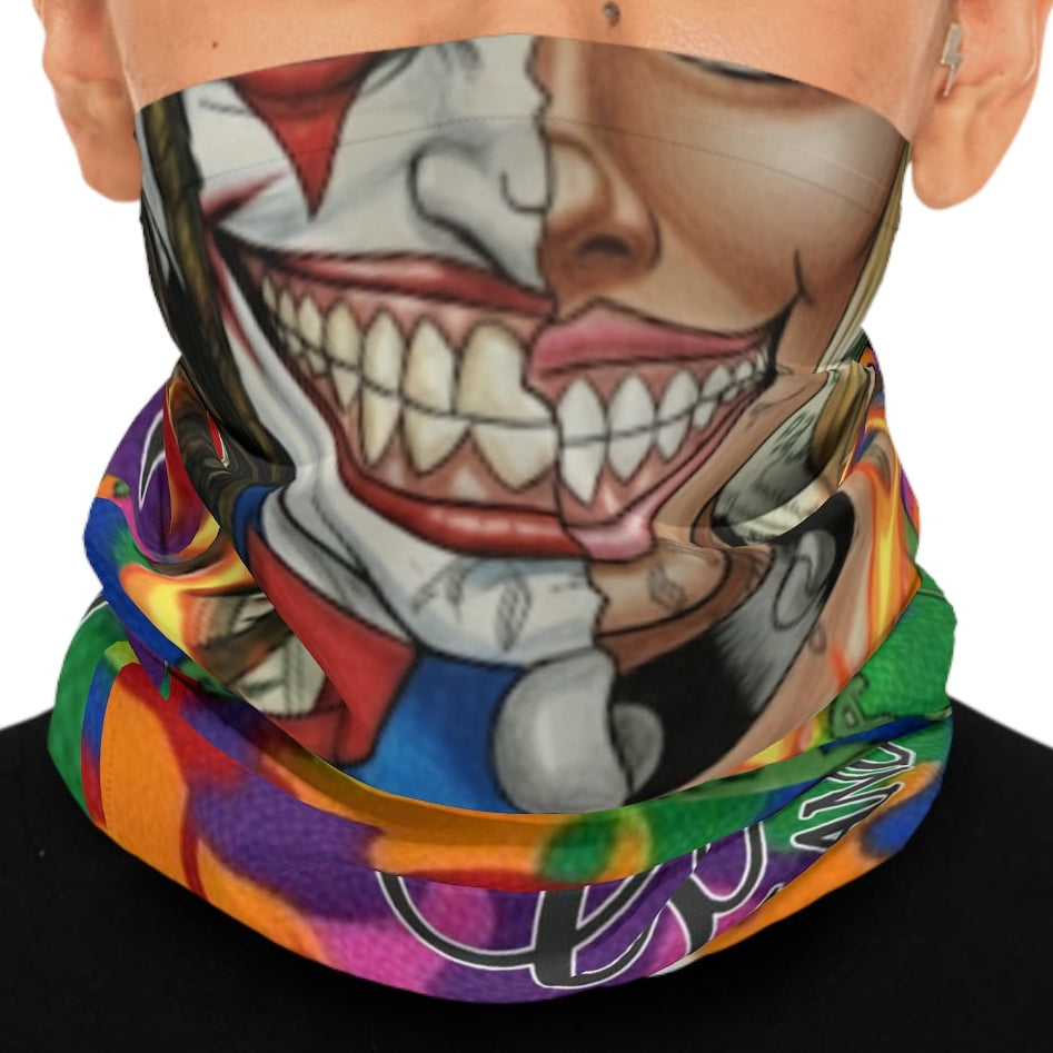 2 Faced Colorful Camo Neck Gaiter — Neon Graffiti ‘2 Faced Clown Face Mask by GT Artland