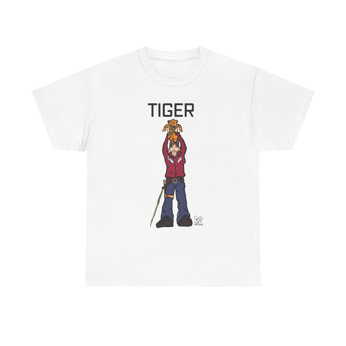 Tiger King T-Shirt | Character Holding Tiger Illustration by GT Artland