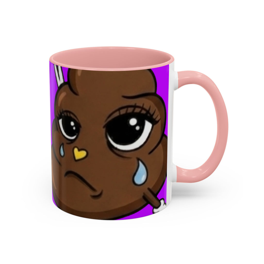 Sad Poop Emoji Accent Coffee Mug (11/15oz) — Funny Cute Kawaii Tearful Poop Design by GT Artland