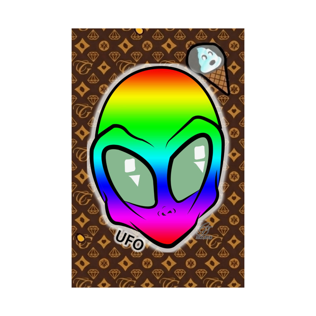 Rainbow Alien Head Matte Poster | UFO Pop Art Wall Decor by GT Artland