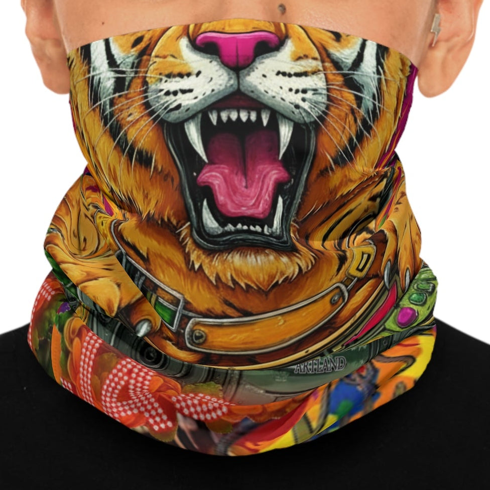 Jackpot Tiger Designer Neck Gaiter — Vibrant Casino Slot Face Mask by GT Artland