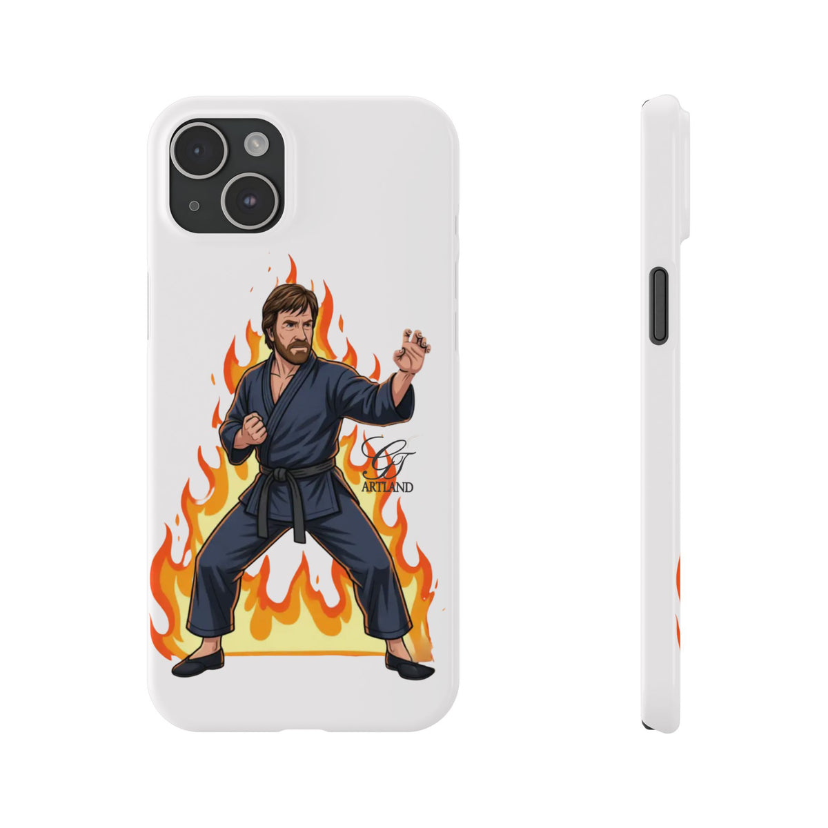 Karate Master Chuck Norris Illustration Slim Phone Case | Martial Arts Flames by GT Artland
