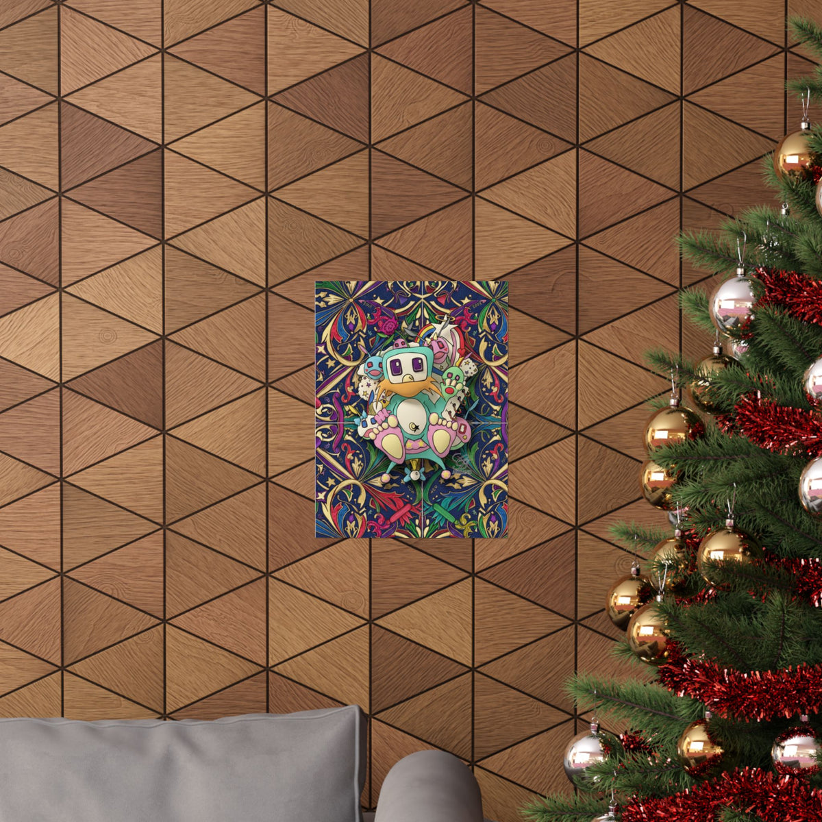 Cute Robot Poon Designer Poster | Matte Vertical Poster, Colorful Floral Pattern by GT Artland