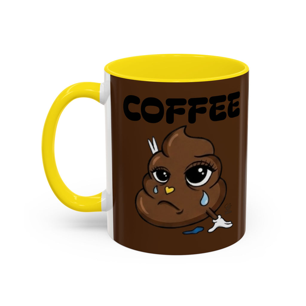 Coffee Mug — Cute Crying Poop Emoji 'COFFEE' Accent Ceramic Mug (11/15 oz) by GT Artland