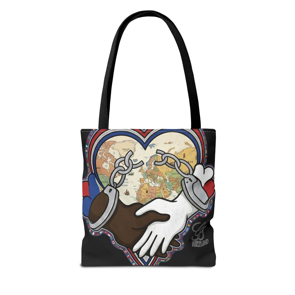 Interracial Unity Heart Handcuffs Tote Bag | All-Over Print by GT Artland