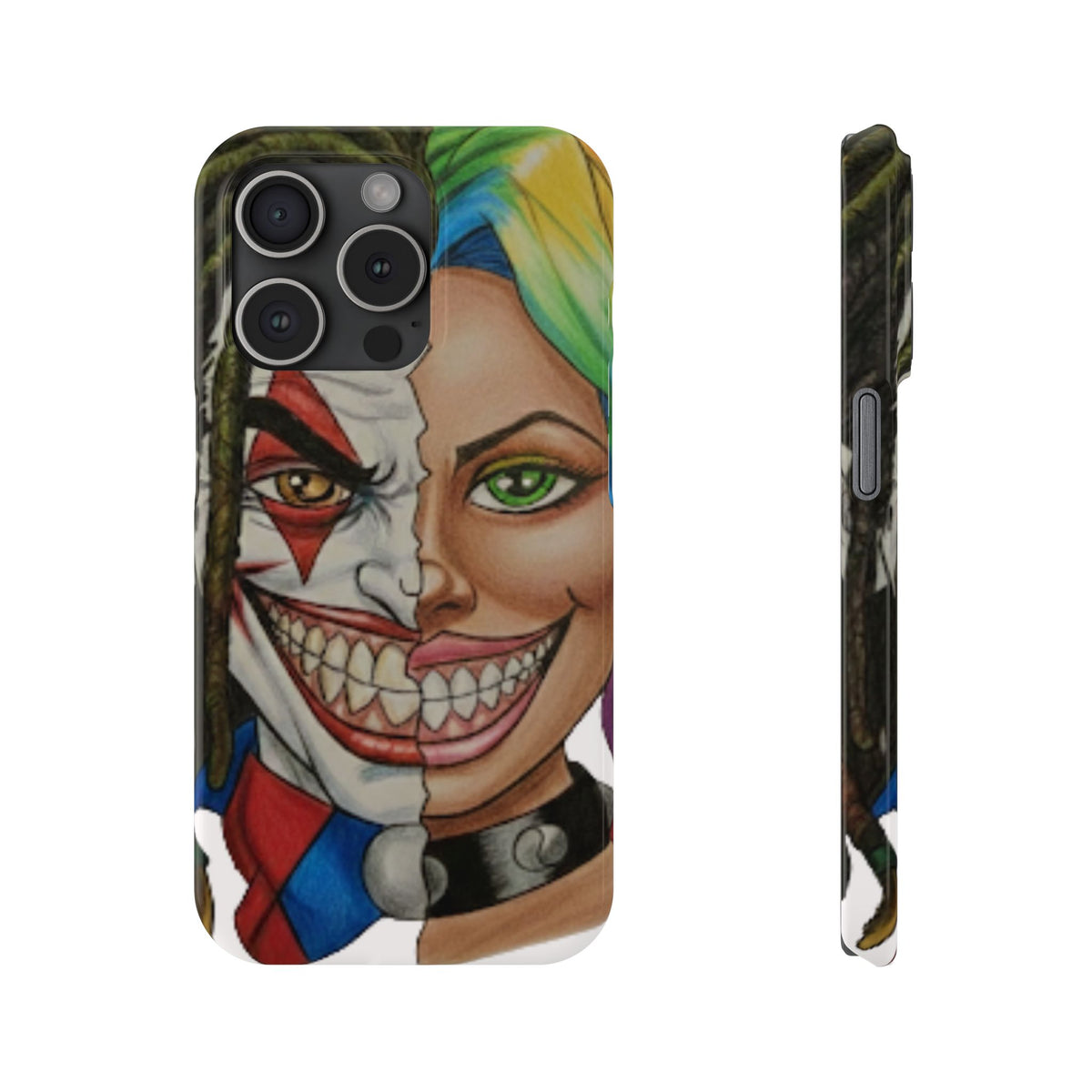 Crazy Couple Clown and Girl Half and Half 2 Faced Illustration Slim Phone Case | by GT Artland