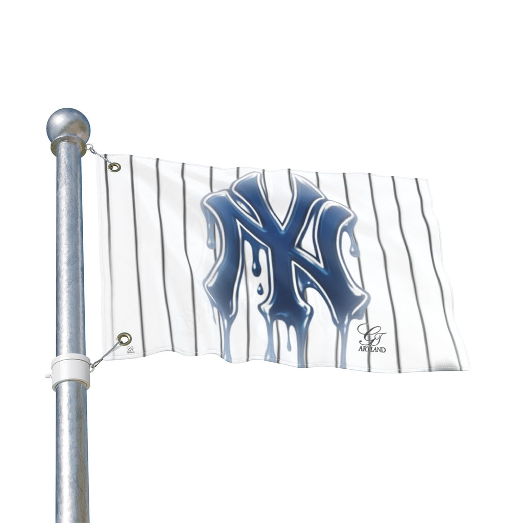 Dripping Pinstripe NY Fan Logo Flag | Double Sided Designer Flag by GT Artland
