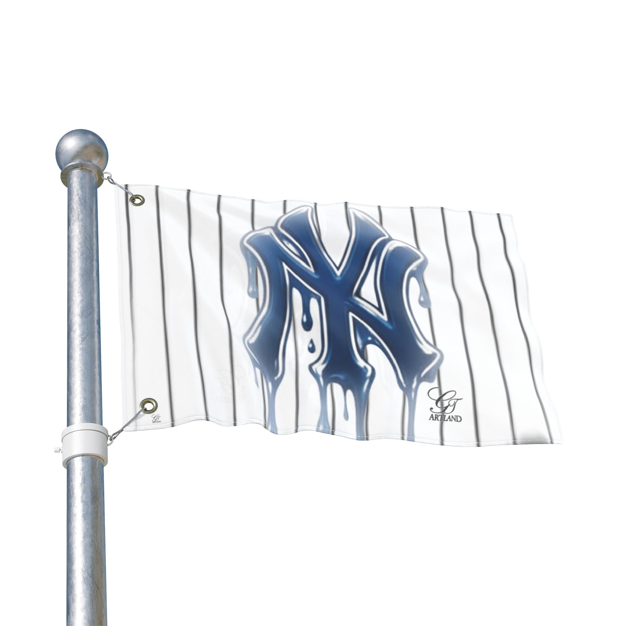 Dripping Pinstripe NY Fan Logo Flag | Double Sided Designer Flag by GT Artland